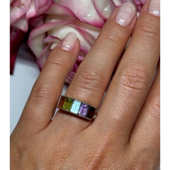 925 STERLING SILVER TOURMALINE RING SIZE 5.5 - Picture 1 of 9